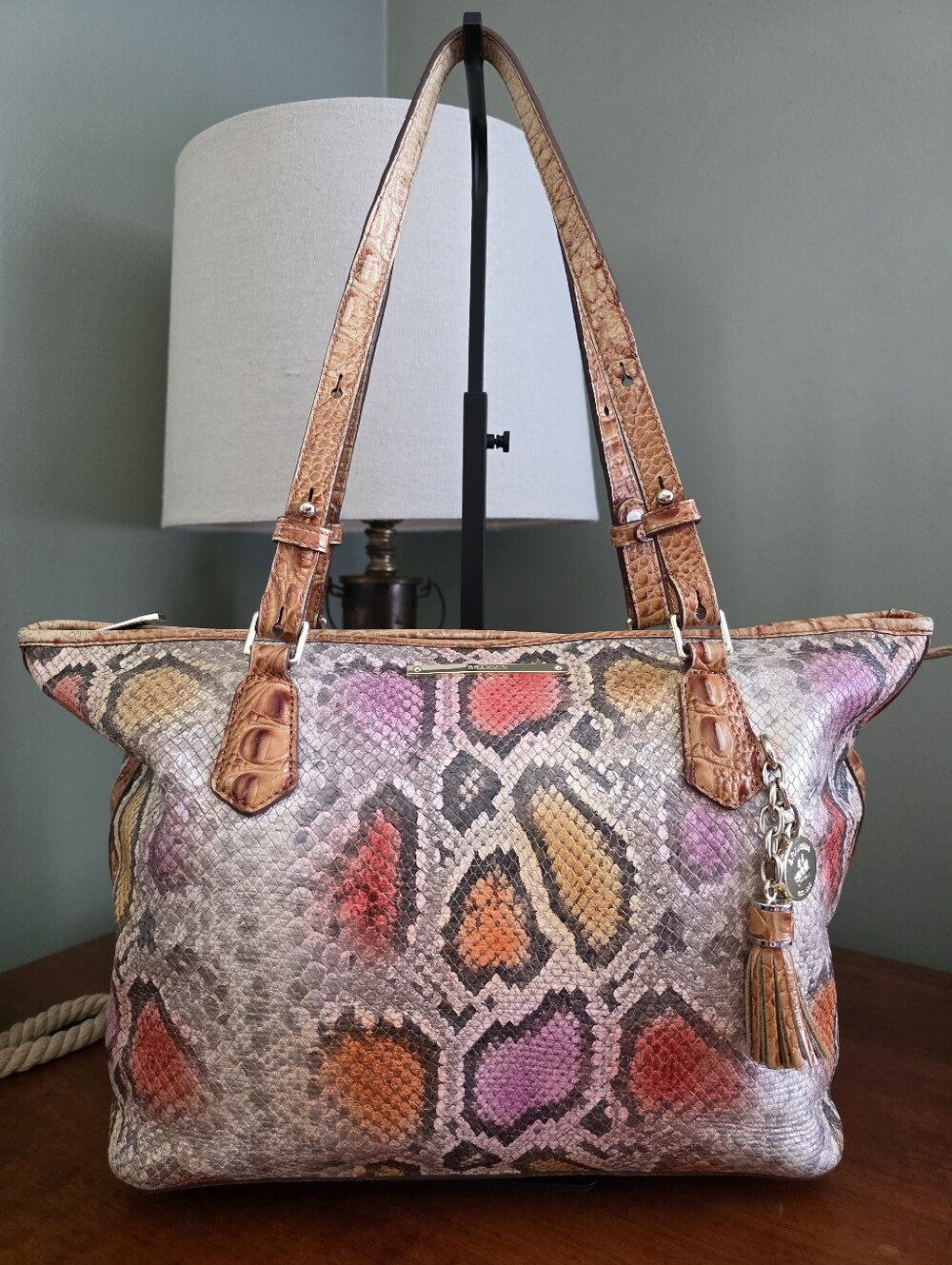 Brahmin Medium Asher Marmalade Tangelo Python Print Leather Tote